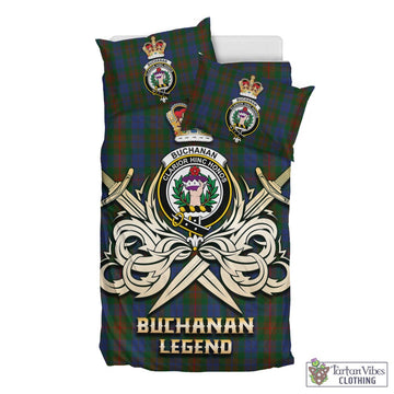 Buchanan Hunting Tartan Bedding Set with Clan Crest and the Golden Sword of Courageous Legacy