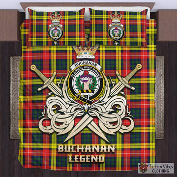 Buchanan Modern Tartan Bedding Set with Clan Crest and the Golden Sword of Courageous Legacy