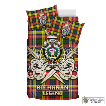 Buchanan Modern Tartan Bedding Set with Clan Crest and the Golden Sword of Courageous Legacy