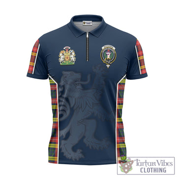 Buchanan Modern Tartan Zipper Polo Shirt with Family Crest and Lion Rampant Vibes Sport Style