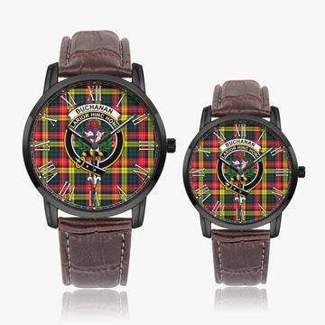 Buchanan Modern Tartan Family Crest Leather Strap Quartz Watch