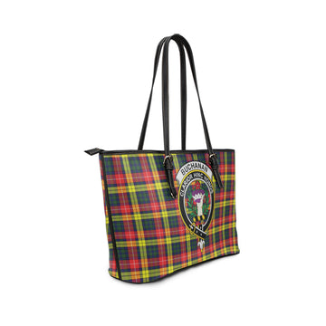Buchanan Modern Tartan Leather Tote Bag with Family Crest