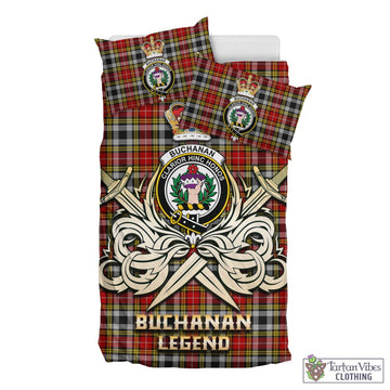 Buchanan Old Dress Tartan Bedding Set with Clan Crest and the Golden Sword of Courageous Legacy