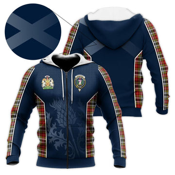 Buchanan Old Dress Tartan Knitted Hoodie with Family Crest and Scottish Thistle Vibes Sport Style