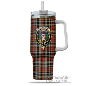 Buchanan Old Dress Tartan and Family Crest Tumbler with Handle