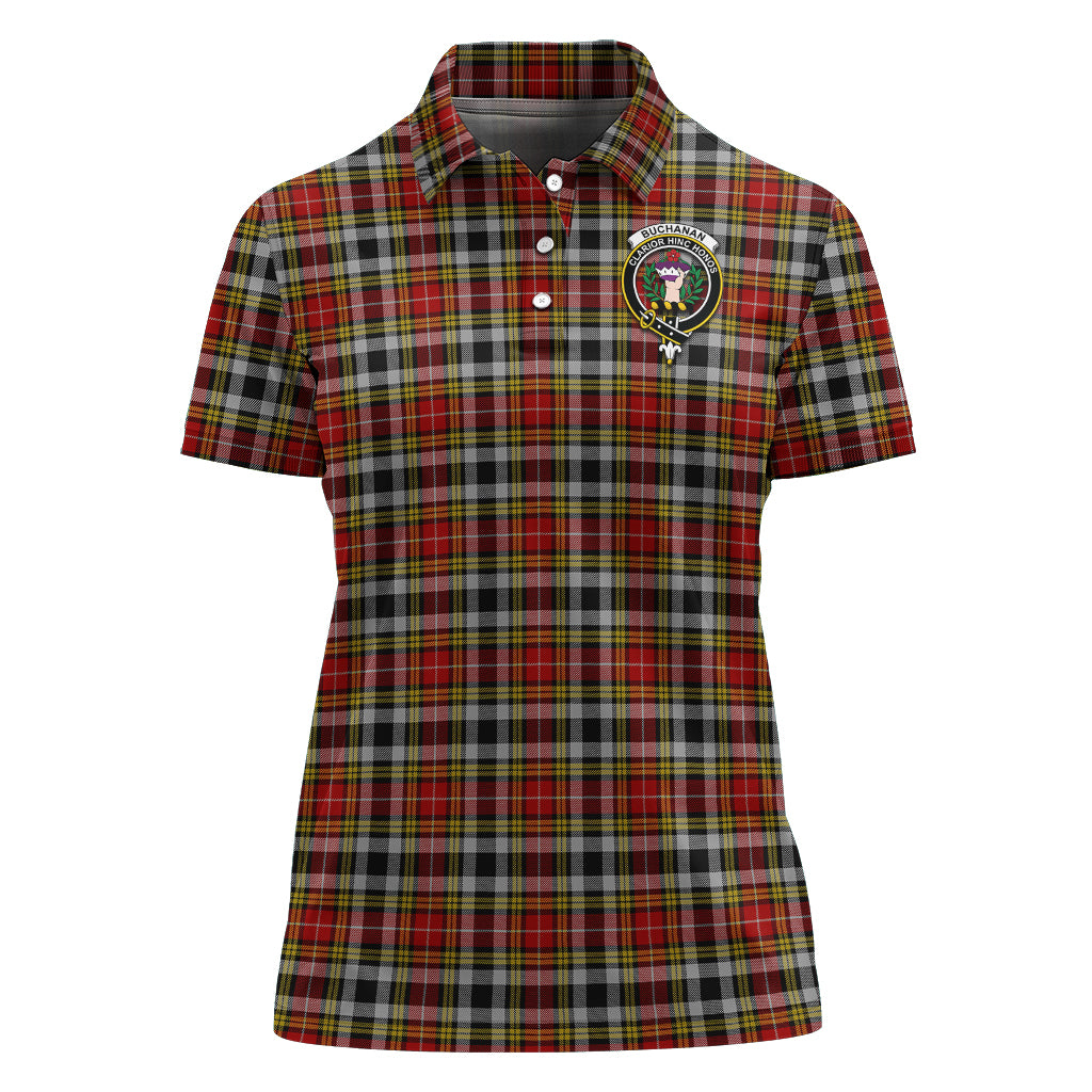 Buchanan Old Dress Tartan Polo Shirt with Family Crest For Women - Tartanvibesclothing