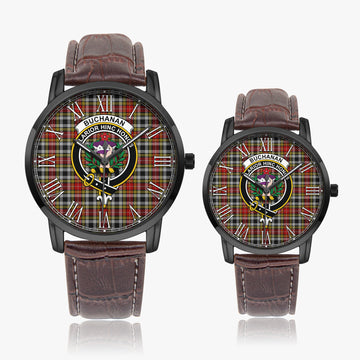 Buchanan Old Dress Tartan Family Crest Leather Strap Quartz Watch