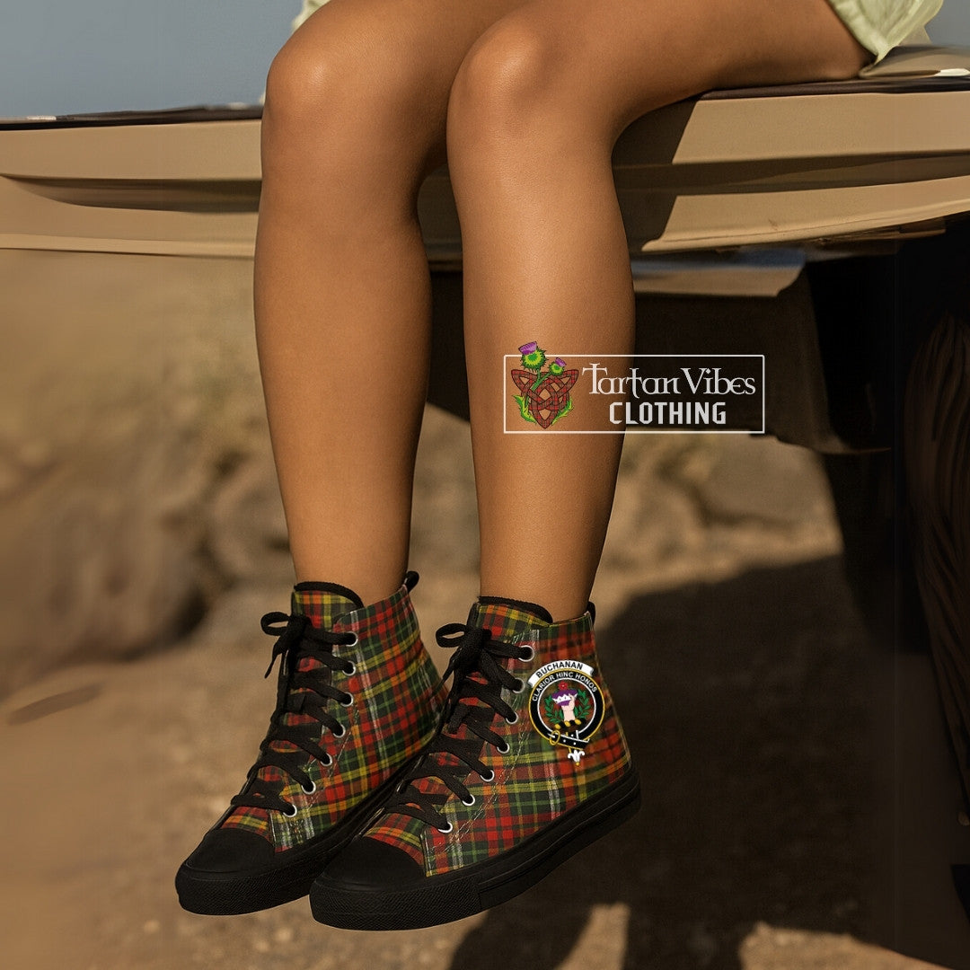 Buchanan Old Dress Tartan High Top Shoes with Family Crest