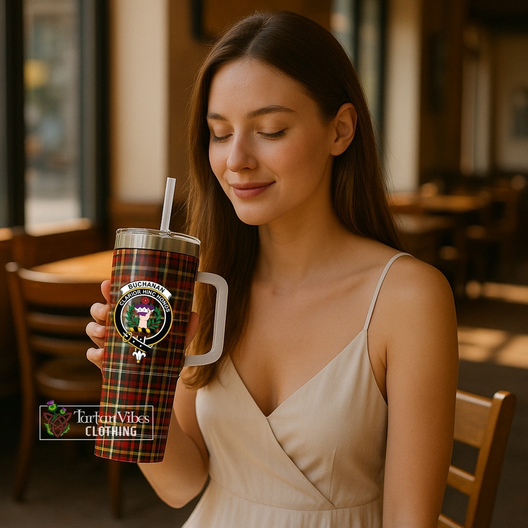 Buchanan Old Dress Tartan Tumbler with Handle with Family Crest