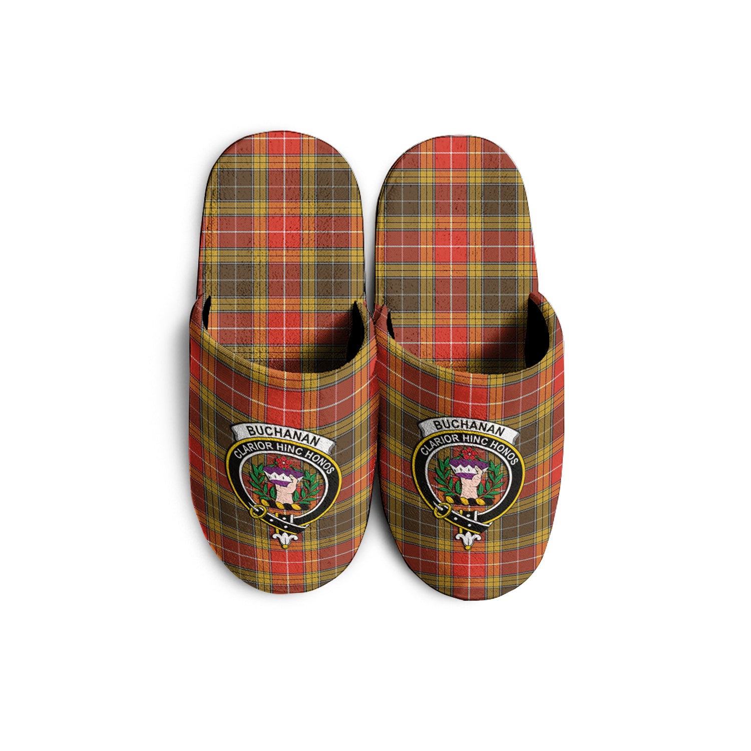 Buchanan Old Set Weathered Tartan Home Slippers with Family Crest - Tartanvibesclothing