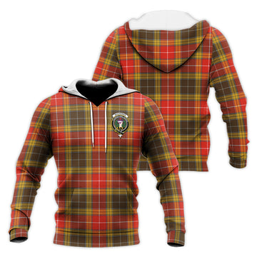 Buchanan Old Set Weathered Tartan Knitted Hoodie with Family Crest