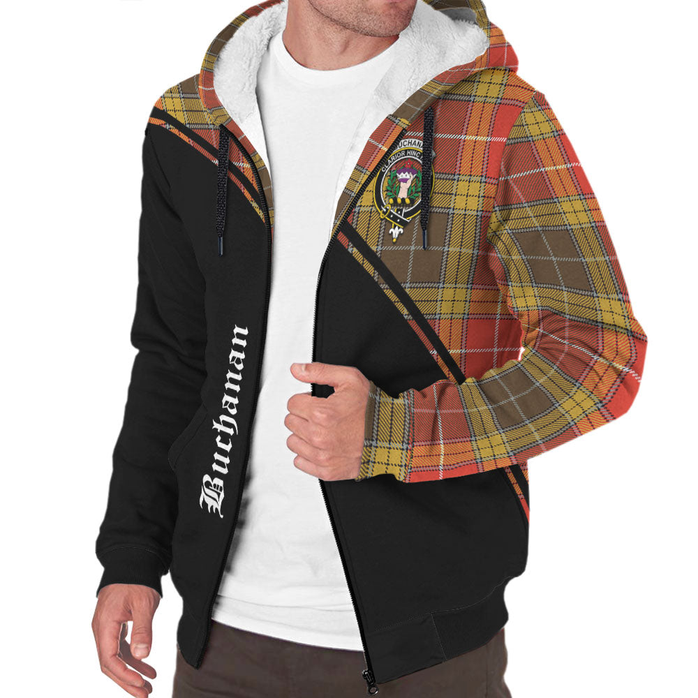 Buchanan Old Set Weathered Tartan Sherpa Hoodie with Family Crest Curve Style Unisex - Tartanvibesclothing