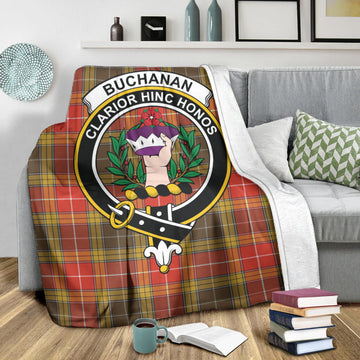 Buchanan Old Set Weathered Tartan Blanket with Family Crest