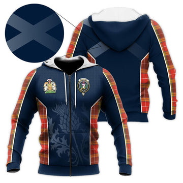 Buchanan Old Set Weathered Tartan Knitted Hoodie with Family Crest and Scottish Thistle Vibes Sport Style