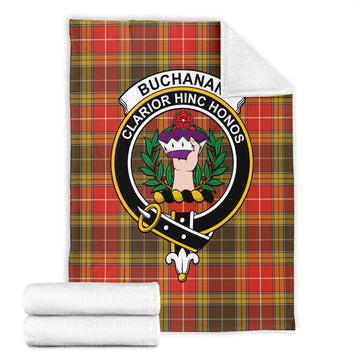 Buchanan Old Set Weathered Tartan Blanket with Family Crest