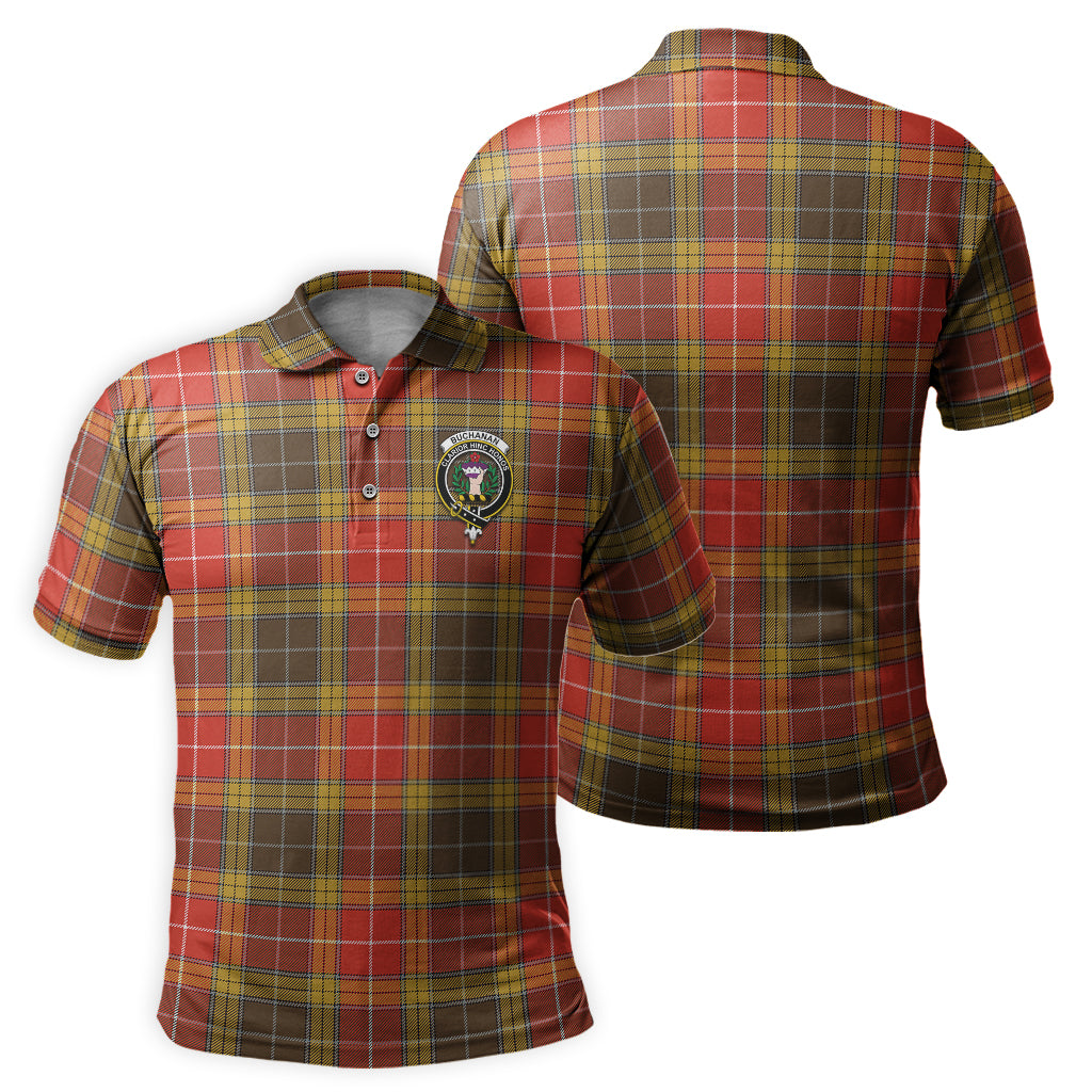 Buchanan Old Set Weathered Tartan Men's Polo Shirt with Family Crest - Tartanvibesclothing