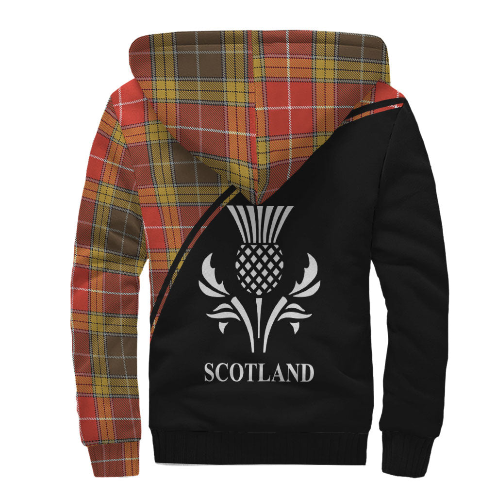 Buchanan Old Set Weathered Tartan Sherpa Hoodie with Family Crest Curve Style - Tartanvibesclothing