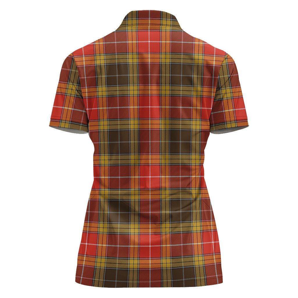 Buchanan Old Set Weathered Tartan Polo Shirt with Family Crest For Women - Tartanvibesclothing
