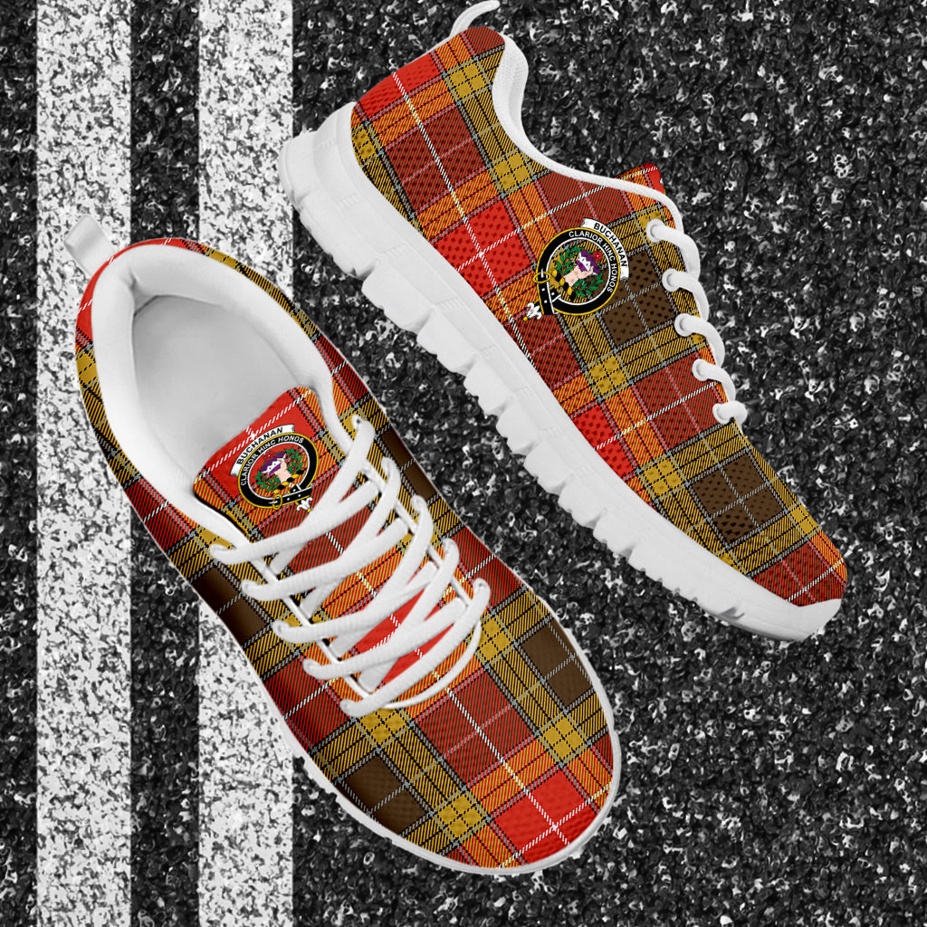 Buchanan Old Set Weathered Tartan Sneakers with Family Crest - Tartanvibesclothing