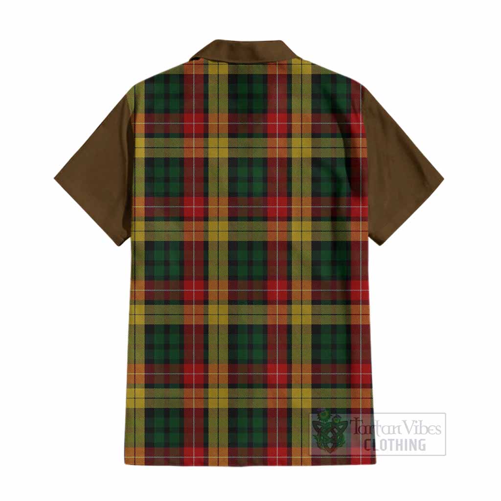 Buchanan Tartan Accent Cotton Hawaiian Shirt with Family Crest