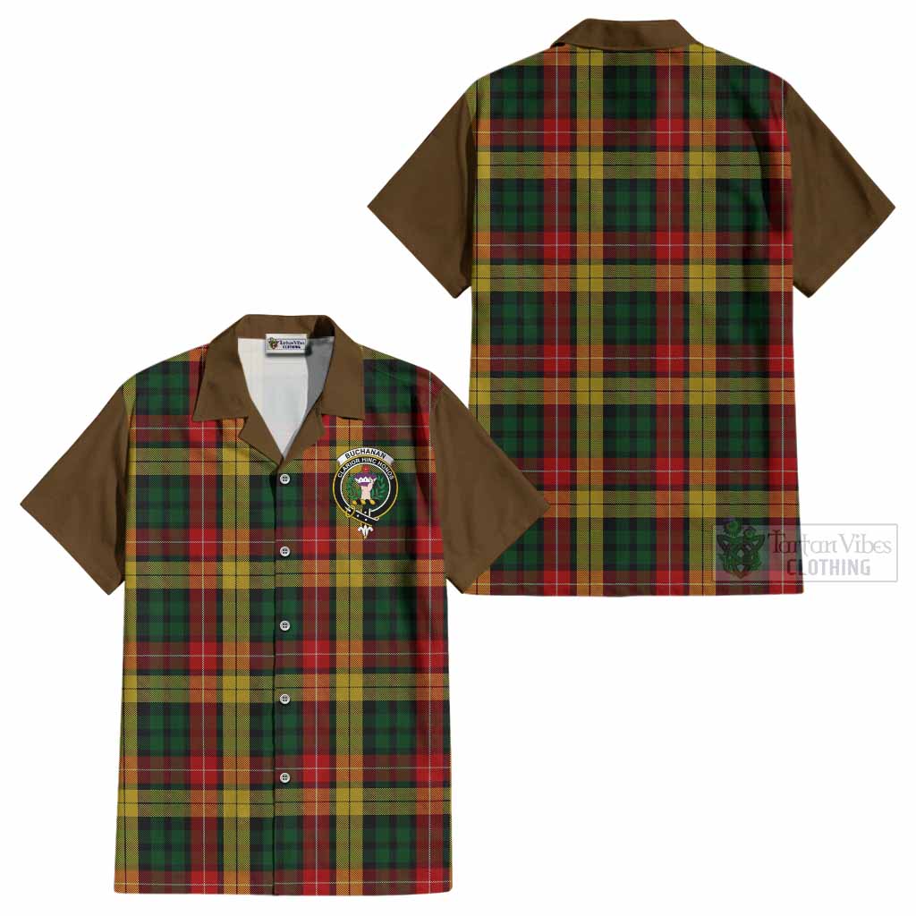 Buchanan Tartan Accent Cotton Hawaiian Shirt with Family Crest