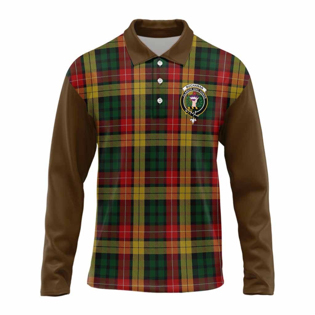 Buchanan Tartan Accent Long Sleeve Polo Shirt with Family Crest