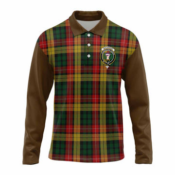 Buchanan Tartan Accent Long Sleeve Polo Shirt with Family Crest
