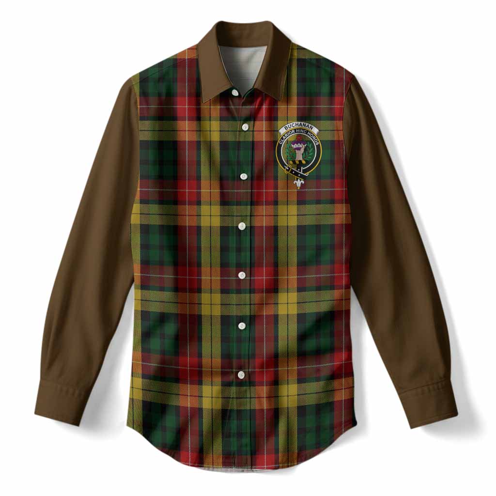 Buchanan Tartan Accent Women Casual Shirt with Family Crest