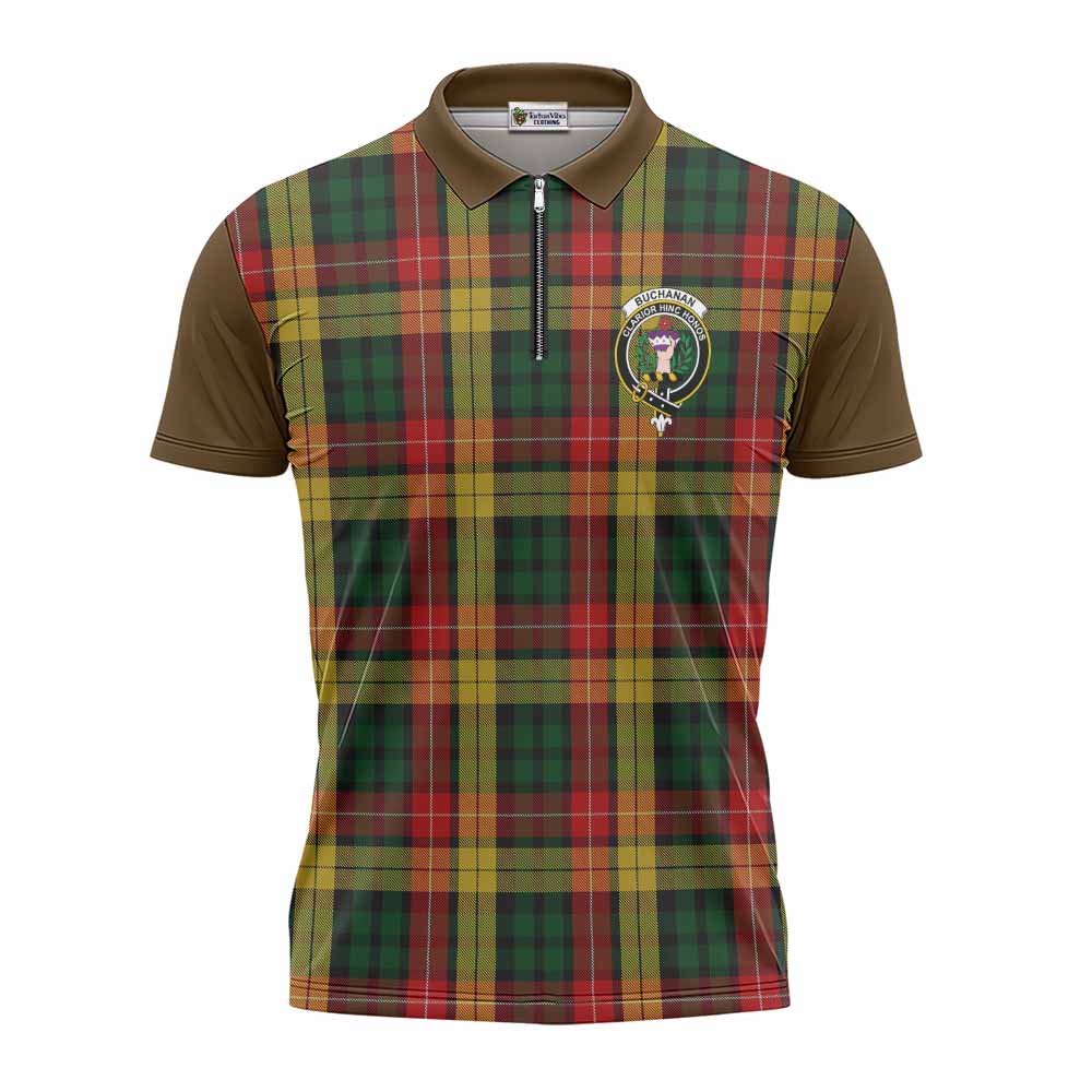 Buchanan Tartan Accent Zipper Polo Shirt with Family Crest