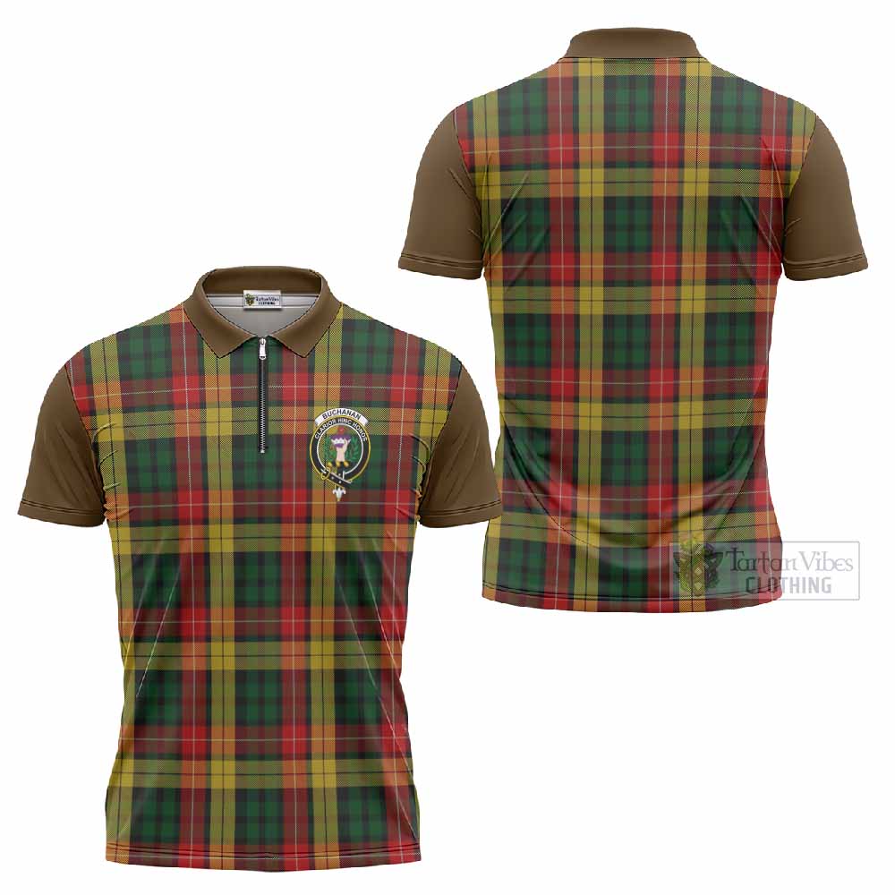 Buchanan Tartan Accent Zipper Polo Shirt with Family Crest