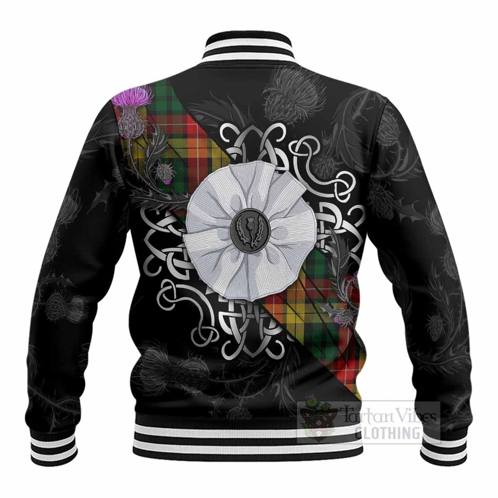 Buchanan Tartan Baseball Jacket Jacobite White Rose - Tartan Vibes Clothing