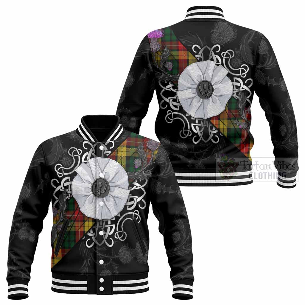 Buchanan Tartan Baseball Jacket Jacobite White Rose - Tartan Vibes Clothing