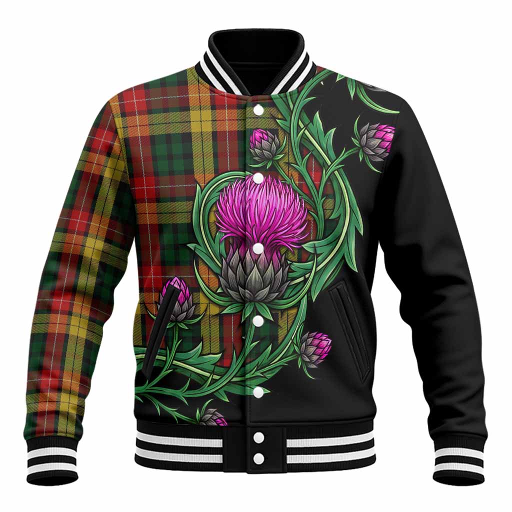 Buchanan Tartan Baseball Jacket Resilient Scottish Thistle Unisex - Tartan Vibes Clothing