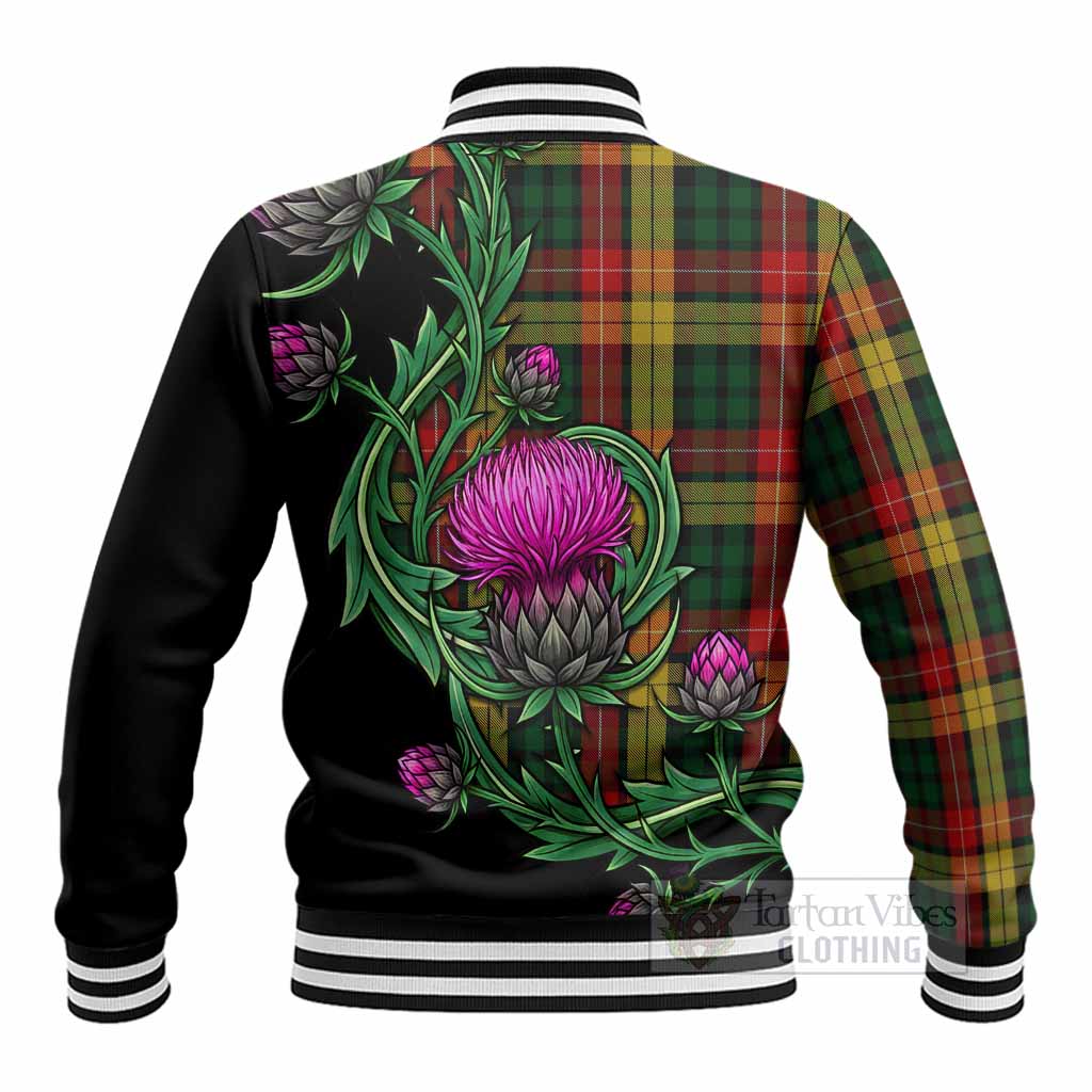 Buchanan Tartan Baseball Jacket Resilient Scottish Thistle - Tartan Vibes Clothing