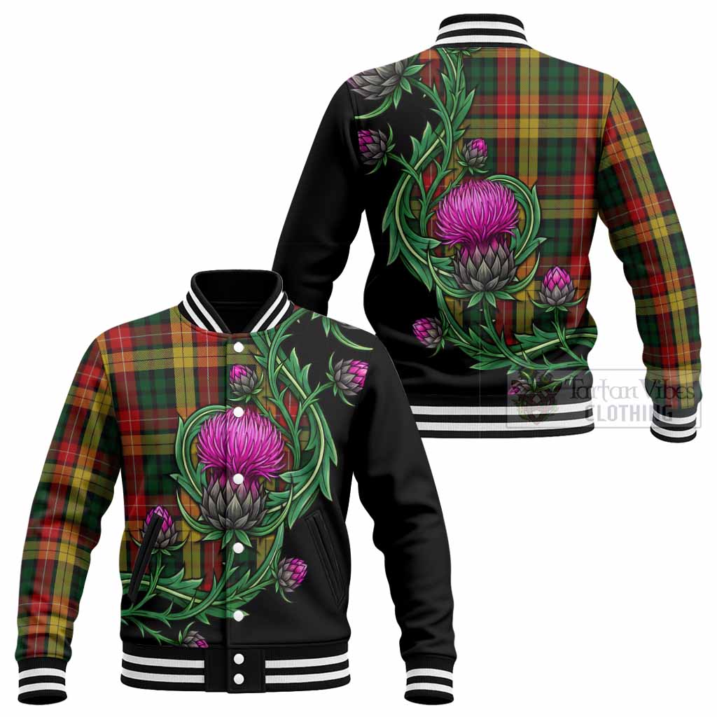 Buchanan Tartan Baseball Jacket Resilient Scottish Thistle - Tartan Vibes Clothing