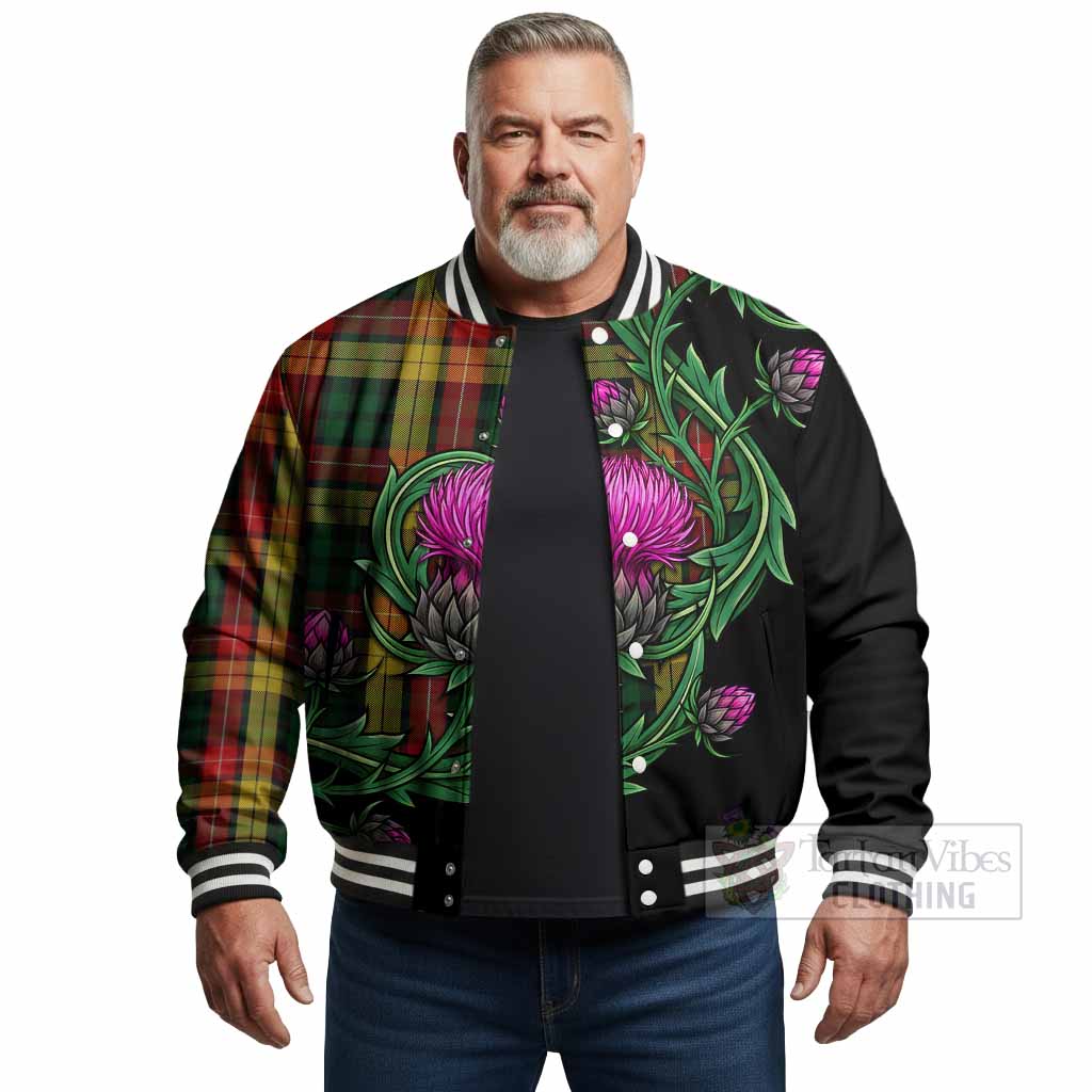 Buchanan Tartan Baseball Jacket Resilient Scottish Thistle - Tartan Vibes Clothing