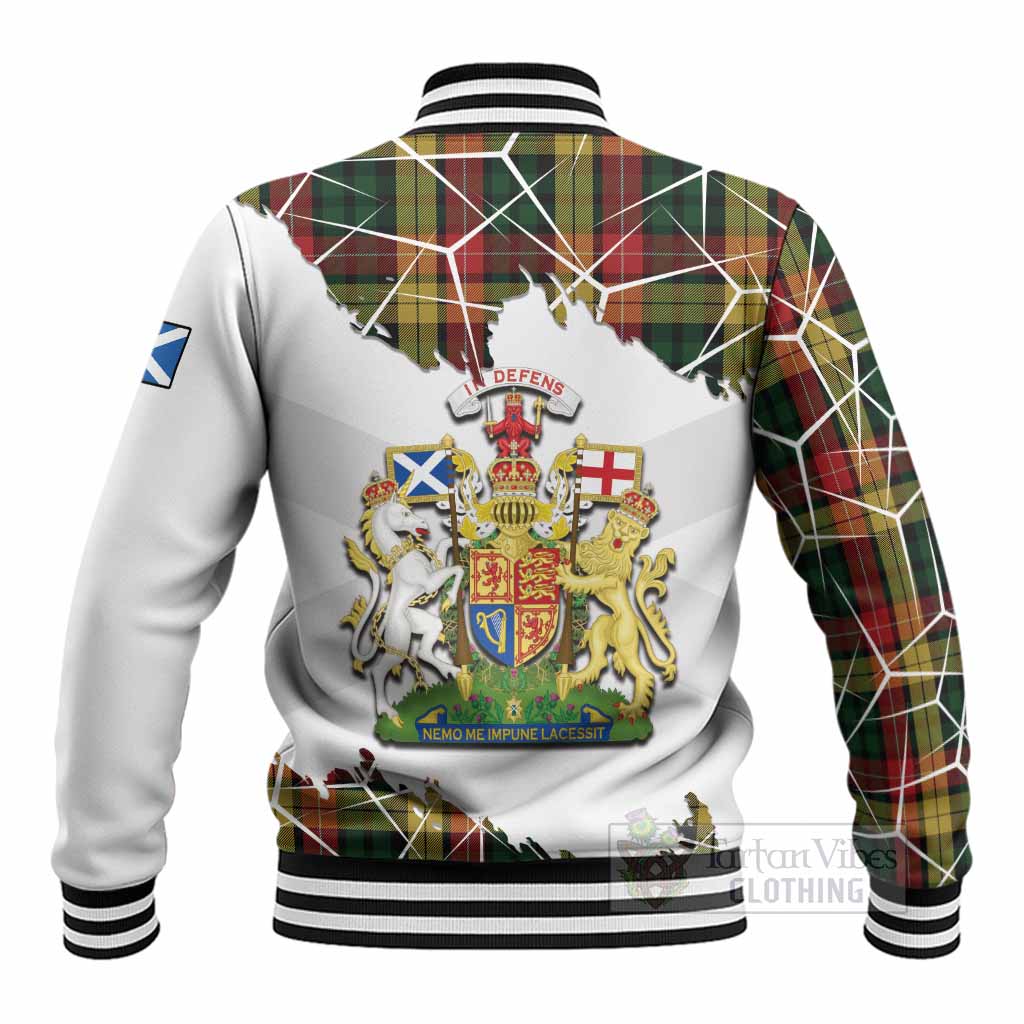 Buchanan Tartan Baseball Jacket with Family Crest and Lion Rampant Grunge Style
