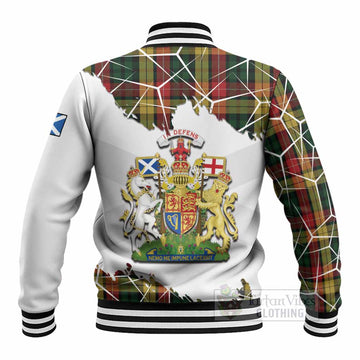 Buchanan Tartan Baseball Jacket with Family Crest and Lion Rampant Grunge Style