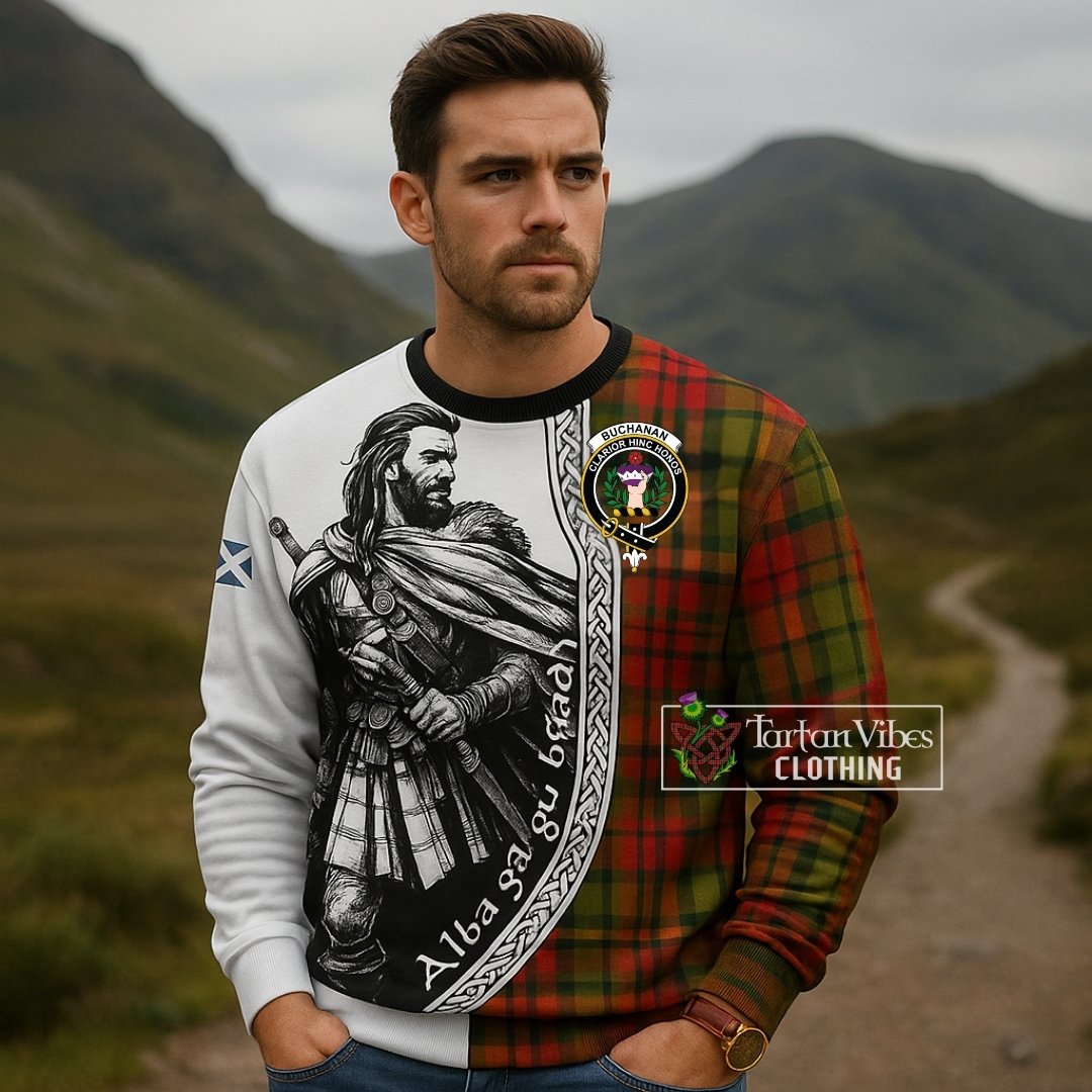 Buchanan Tartan Clan Crest Sweatshirt with Highlander Warrior Celtic Style