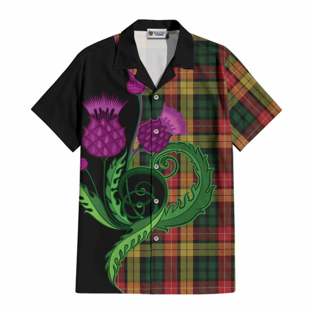 Buchanan Tartan Cotton Hawaiian Shirt Traditional Scottish Thistle
