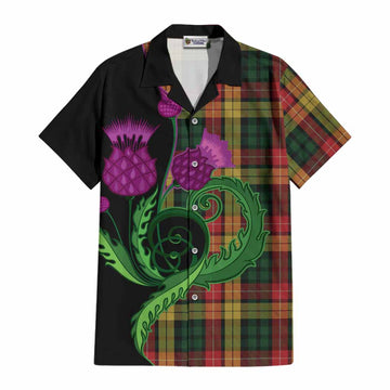 Buchanan Tartan Cotton Hawaiian Shirt Traditional Scottish Thistle
