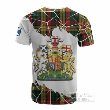 Buchanan Tartan Cotton T-shirt with Family Crest and Lion Rampant Grunge Style