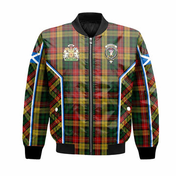 Buchanan Tartan Crest Bomber Jacket Scotland Coat of Arm Flag Style