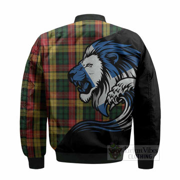 Buchanan Tartan Crest Bomber Jacket Scottish Golden Lions Wave Flow