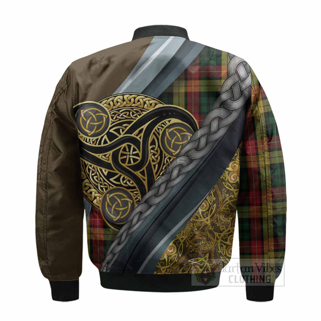 Buchanan Tartan Crest Bomber Jacket Scottish Triskele Celtic
