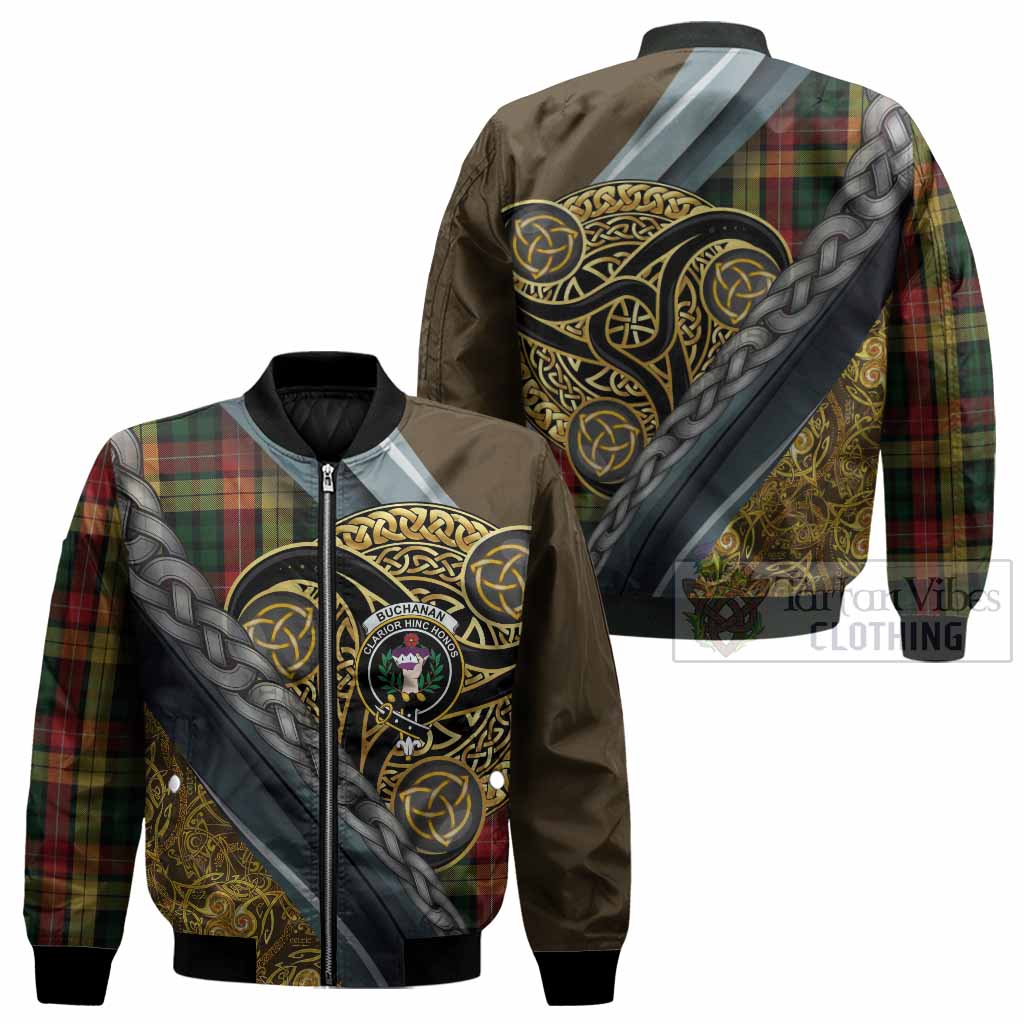 Buchanan Tartan Crest Bomber Jacket Scottish Triskele Celtic