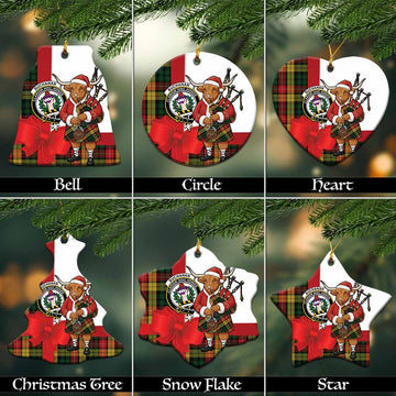 Buchanan Tartan Crest Christmas Ceramic Ornament Highland Cow Bagpipes Coquette Bow Style