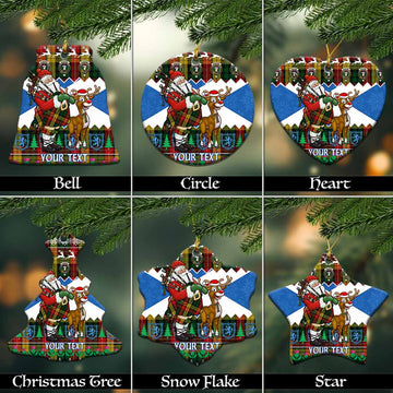 Buchanan Tartan Crest Christmas Ceramic Ornament Scotland Santa With Bagpipes Cute Reindeer