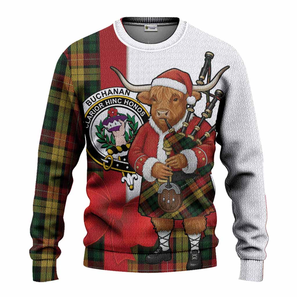 Buchanan Tartan Crest Christmas Christmas Ugly Sweater Highland Cow Bagpipes Coquette Bow Style