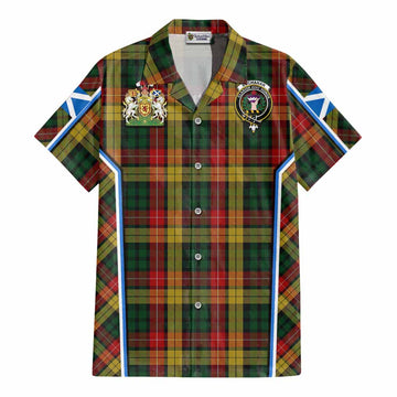 Buchanan Tartan Crest Cotton Hawaiian Shirt Scotland Coat of Arm Flag Style - Tartan Vibes Clothing